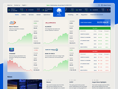 UI/UX Redesign - Bourse de Casablanca bourse charts glass interface landing page stock stock exchange trading ui ux web