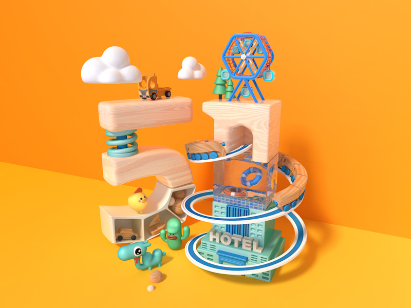 International Workers' Day cartoon toy train c4d