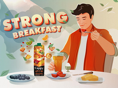 Cappy Atom 3dtext atom breakfast business casual coca cola eating enjoy fruits juice leaves line lineart man morning orange pattern power sun lights texture