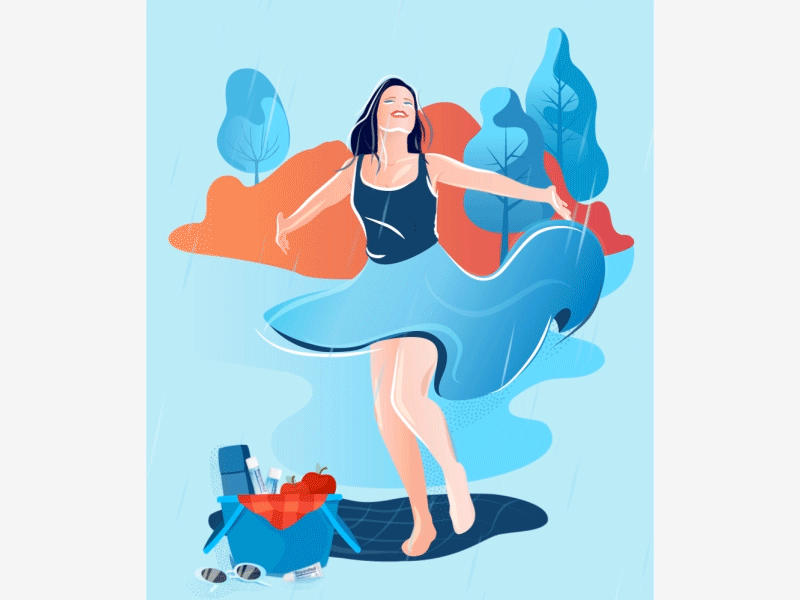 Blue Rainy Days blue giff illustration park picnic rain rain drop rainforest vector woman