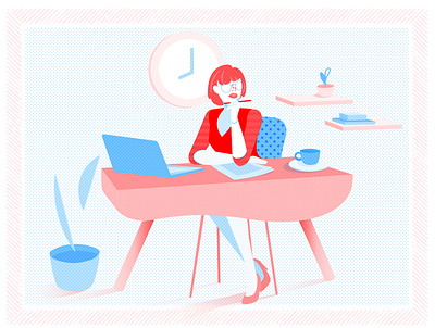 Office Girl blue business fresh lifestyle looking modern pattern red thinking time two colors work