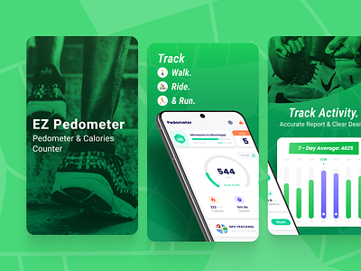 Pedometer App Store Screens app branding calories counter design graphic design green illustration logo ui ux