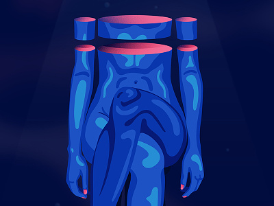 Im just sitting here, exposed and vulnerable. Judge me. blue body exposed illustration insecure judge life not in control pink spotlight vulnerable