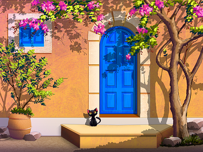 Wall animal book illustrations cat concept art digital painting door illustration