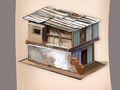 Tin-shed building 01 game illustration art concept