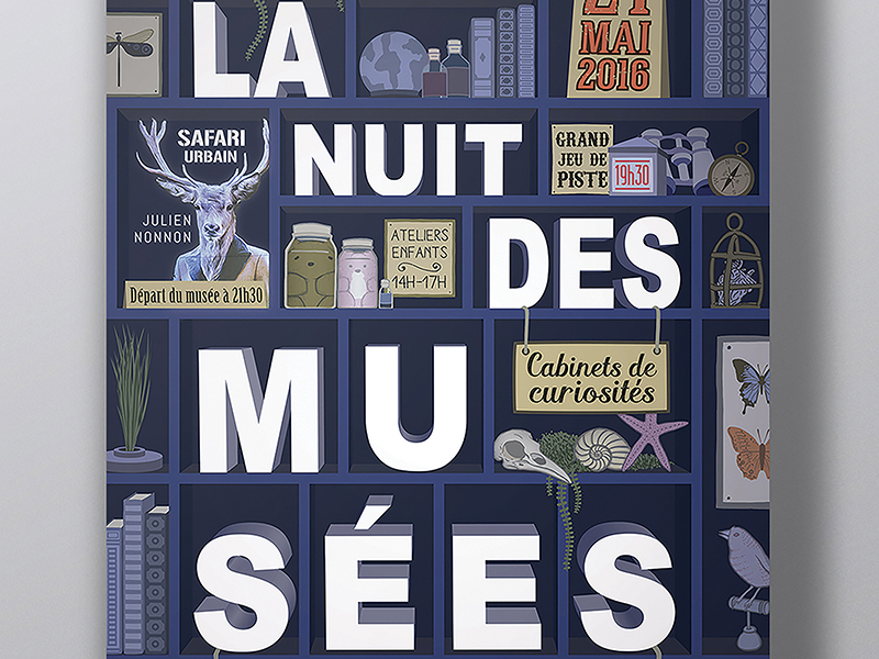 Nuit Des Musées affiche cabinet curiosités de des illustration la museum musées night nuit poster