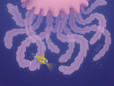 Yellow Submarine algaes childrens books deep ocean illustration tentacles yellow submarine