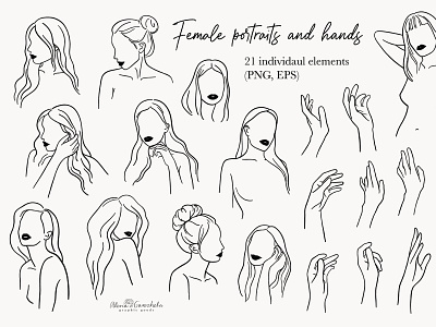 Female portraits and hands design drawing female feminine hands illustration line art linear lips logo potrait vector woman women