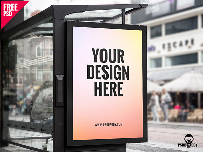 Bus Stop Branding Mockup PSD billboard branding download free freebie freepsd mockup mockup psd psd signboard square storefront