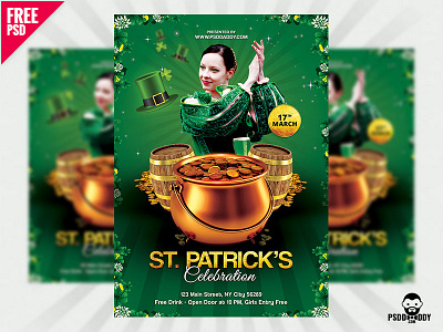 St. Patrick’s Celebration Flyer Free PSD 0download free psd freebie green flyer lrish festivel party flyer patricks day party photoshop print template psd psd flyer st patrick