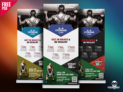 Gym Roll-Up Banner Free PSD Bundle ad rollup banner fitness free psd freebie graphic design gym gym banner photoshop psd rollup standy design