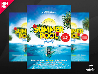 Summer Pool Party Free PSD beach blue flyer ocean pool pool party poster psd splash summer template water