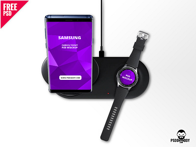 Galaxy Note 9 With Smartwatch Mockup note 9 note 9 mockup note 9 psd mockup psd samsung galaxy note 9 mockup samsung note 9 samsung note 9 psd mockup smartphone mockup smartwatch wireless charger