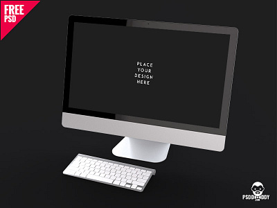Desktop with Keyboard Mockup clean dark design desktop mockup free psd illustration keyboard mac mac mockup psd psd ui