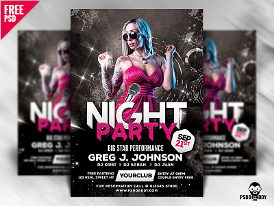 Night Party Flyer Design Free PSD club club flyers cocktail dj event flyer design mix music night night club party pink themed