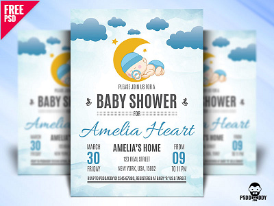 Baby Shower Flyer Design PSD announcement baby baby shower celebration children girl infant invitation newborn party rubber duck toys