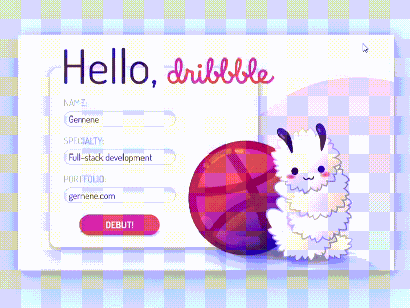 Hello Dribbble! animated app debut design dribbble dribbble ball dribbble debut gif hello illustration ui web