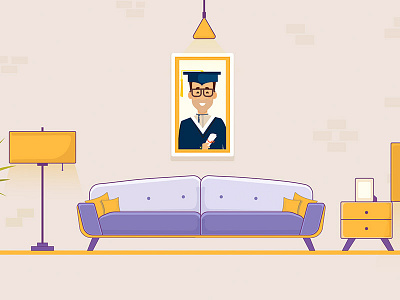 Omani Scholarship character image livingroom motiongraphic sofa student