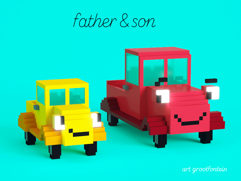 Father & Son 3d animation illustration voxel voxel art voxelart