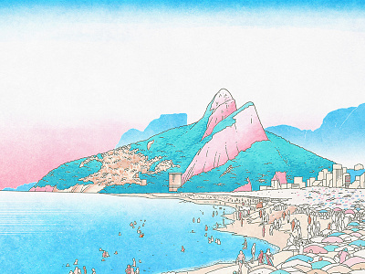 Morro Dois Irmãos beach brazil illustration rio tropical