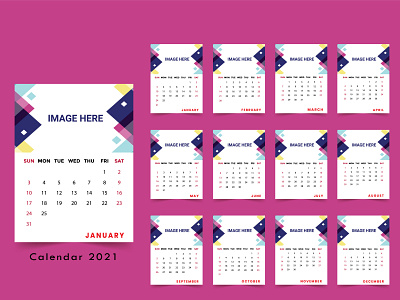 2021 calendar design, abstract wall calendar template