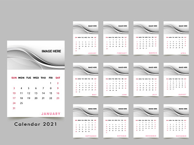 2021 calendar design, abstract wall calendar template