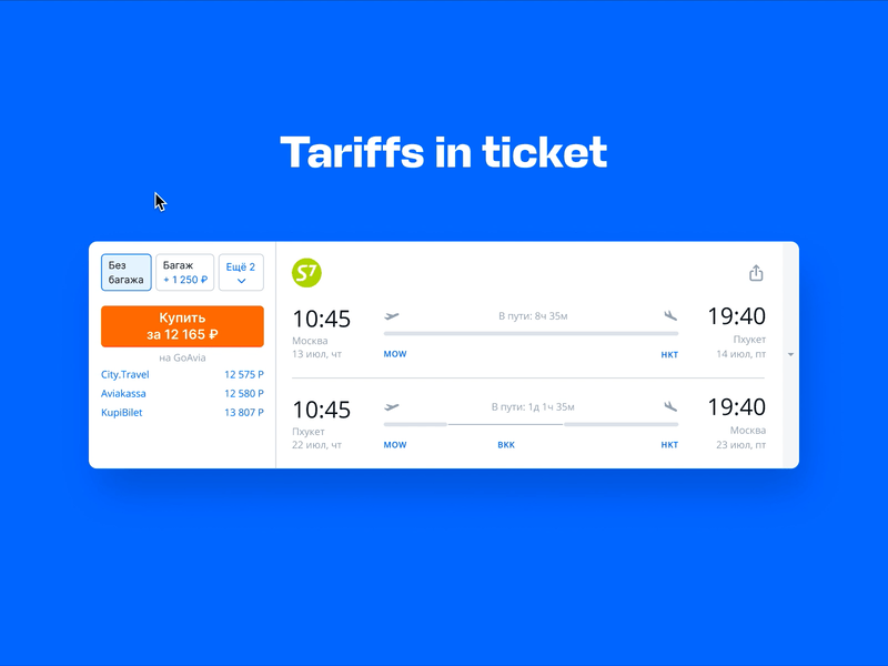 Tariff in ticket airplane animation app flight interface product design tariff ticket uxui web app