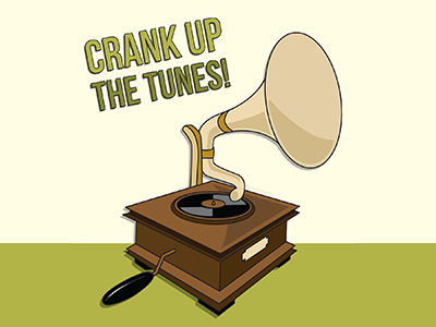 Crank up tunes! cute flat vector gramophone illustration love music sound tune vector art