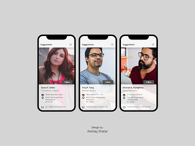 Suggestions UI for Social Media App ios iosui iphonex ui uiux userexperience userinterface ux