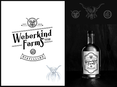 Weberkind Farms Distilling - Logo&Label brand classic creative hand drawn high land cow iconic logo logo whiskey and branding whiskey label