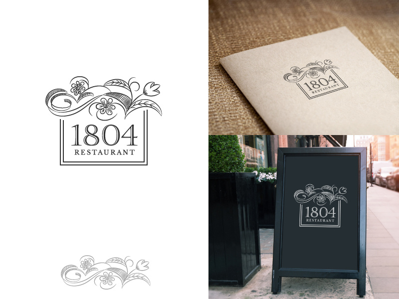 1804 Restaurant - Logo pencil art floral restaurant creative classic design decorative elegant logo art hand drawn