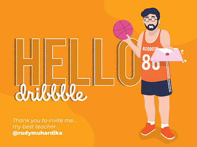 Hello Dribbble! basketball debut graphic design illustration thank you