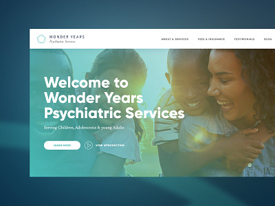 Wonder Years, NY blue gradient green homepage logo webdesign