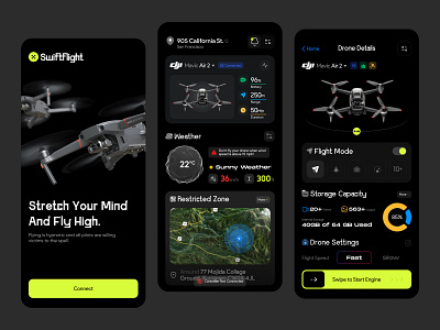 SwiftFlight 3d app apple clean clean ui dark mode dashboard design dribbble best shot drone drone controller drone management interaction layout minimal product design ui ux weather widget