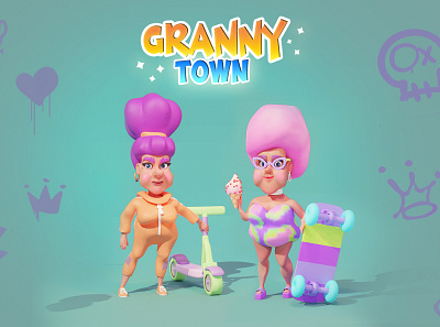 Granny Town 2d art 2dart art for game branding cartoon style character design character woman logo ui