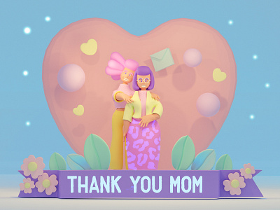 Mother Day Card 2d art 2dart 3d art 3d illustration app design cartoon style character design design illustration logo mothers day ux