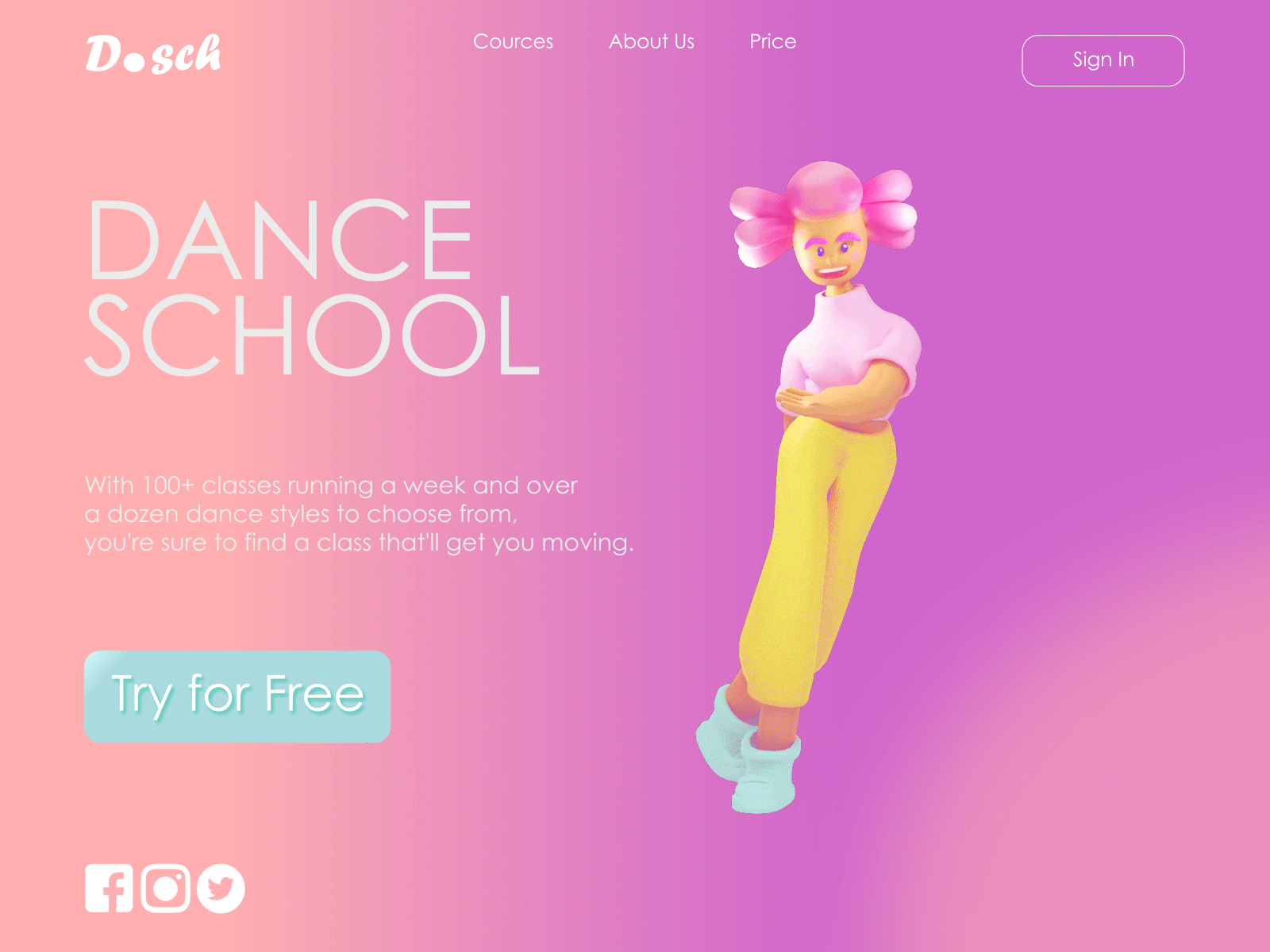 Dance School Web Page animation app app design branding icon illustration logo minimal typography ui ux vector