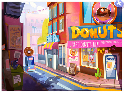 Illustration "Donuts Town" ( game for mobile) 2d art illustration