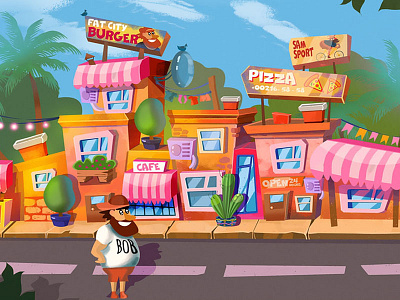 City walk - funny cartoon project for runner game 2d art illustration