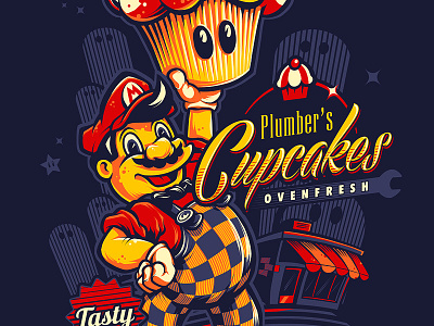 Plumber's Cupcakes bigboy cartoon comic lardlad mario navy nintendo popculture shirt tee