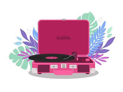 Hello, Dribbble! adobe illustrator debut debutshot design dribbble flat floral illustration player record vector vynil