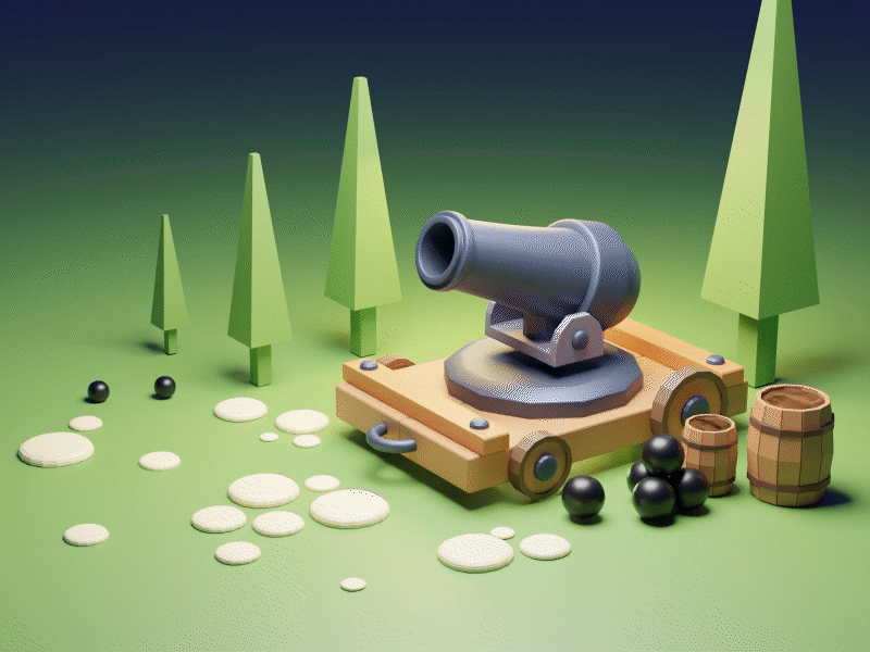 Cute Fiery Cannon in Action Mode 3d animation design illustration ui