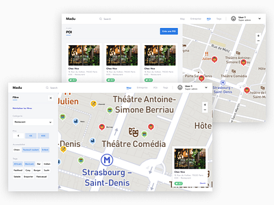 Backoffice - Madu cards filter maps shop ui ux