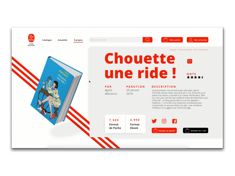 Product page "Livre De Poche" book design interactive motion page paris product ui ux