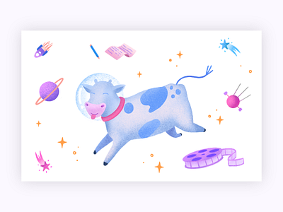 Space cow card cow illustration procreate space