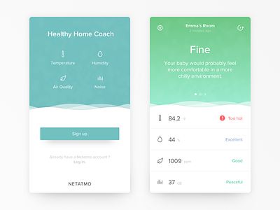 Healthy Home Coach - Netatmo app button clean dashboard homekit icon ios iot mobile sign up ui ux