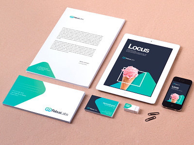 Rebus Labs Brand Identity brand business card envelope ipad iphone letter logo mobile