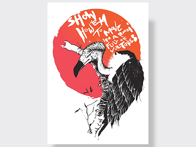 Vultures graphic design illustration pen and ink poster