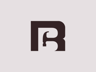 B + R monogram combined with hammer. b bold construction hammer r