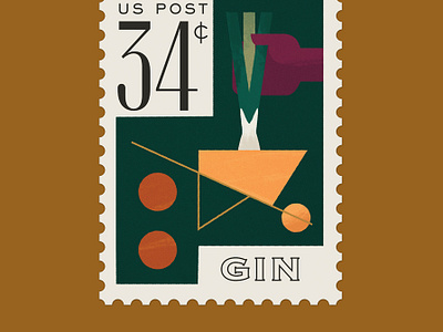 Gin Stamp cocktail design farm farming illustration typography wheelbarrow